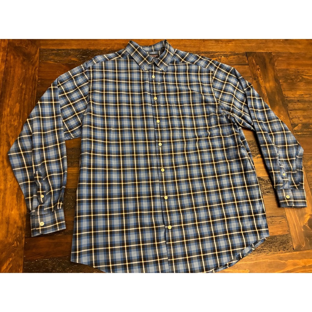 Roundtree & Yorke Blue Black Plaid Button Down Shirt Men's XLT Business Casual